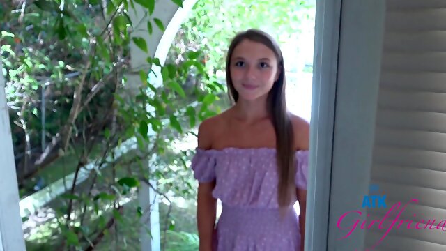 Flat-chested Mira Monroe gives footjob and gets fucked in pov