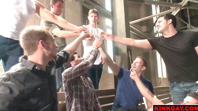 Come on guys, grab him, tie him up, and strip him down!