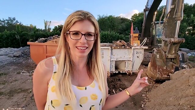 Outdoors video of sexy blonde wife Cory Chase with glasses