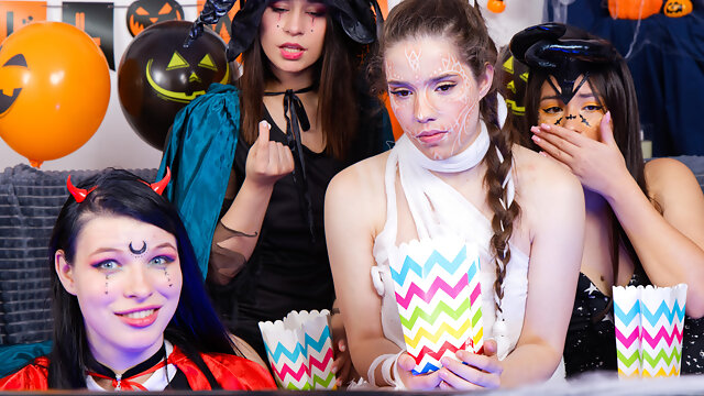 European teen girls with tight bodies fuck on Halloween