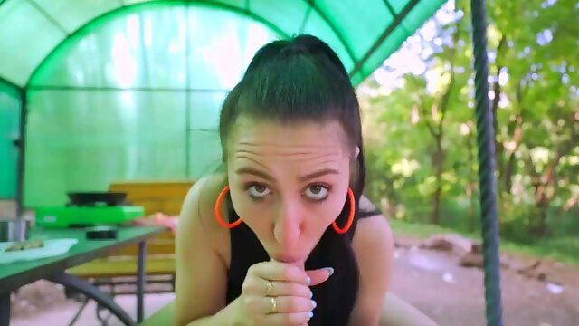 Depraved stepmom feeds wild lust for cock and cum outdoors