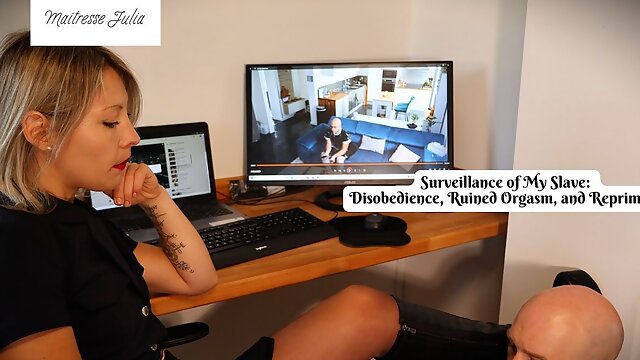 Part 1: Surveillance of My Slave: Disobedience, Ruined Orgasm, and Reprimand - Mistress Julia
