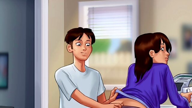 Summertime saga stepson gets his stepmom preggo in the kitchen