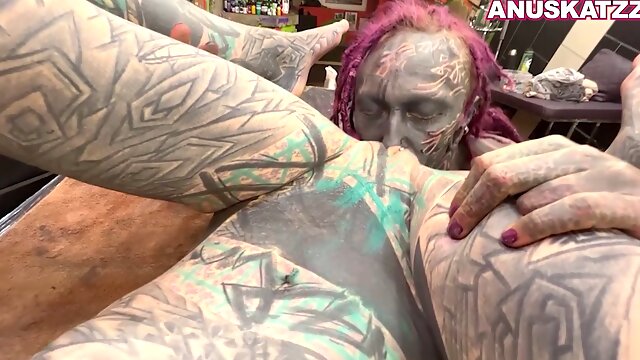 Dreadlocked alternative girl Lily Lu gets nailed and enjoys her tattoo artists sausage