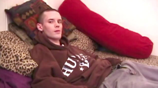 Once skater boy Logan Loader gets naked and comfortable, he goes right on his tempting cock, getting it nice and hard. A hot stroke show follows and then he nearly blinds himself with his big cum shot.