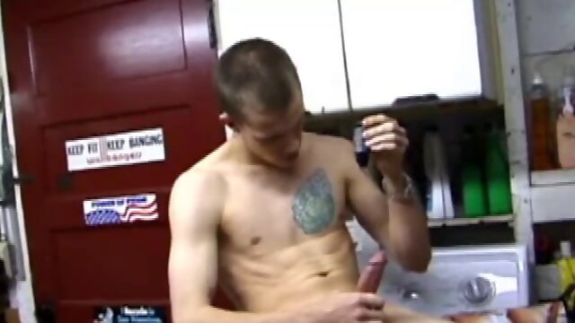 Returning home with a new porn magazine, Shane heads to the laundry room to check out his new porn rag and jerk off. The porn must be good because he quickly gets stiff and starts stroking.