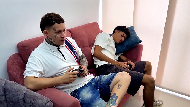 While my hubby plays with his hottest friend on the play, I take the opportunity to seduce him and he ends up me rigid.