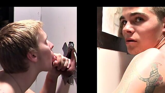 Fooled guy gets gloryhole BJ and facial