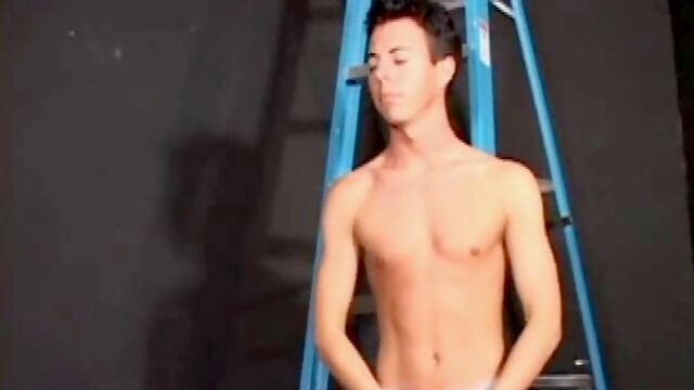 Ryler Jackson decides to take a break from painting and beat off. After stripping naked, the young man strokes his cock with determination, edging himself a few times, before blowing a cum load onto his stomach.