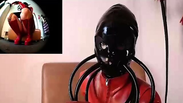 Latex slut solo anal masturbation