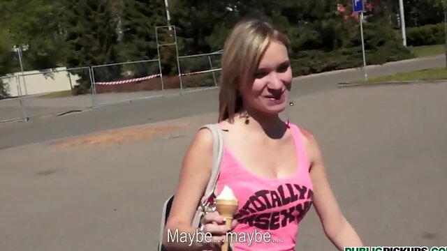 Blonde czech college girl angelica is spoke into having porn in public