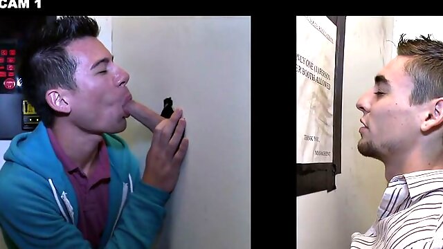 Real straight dude at gloryhole sucked by twink till cum in mouth