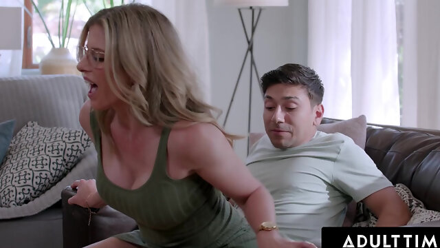 Perfect MILF step-mom Cory Chase seduced her teen step-son to fuck on a sofa