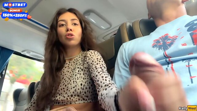 Public handjob on a crowded bus with Katty West and Disdiger making him cum hard!