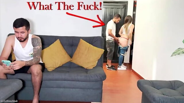 My Cuckold Husband Plays with His Cell Phone while I Fuck with His Best Frien...