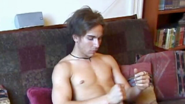 Stripped naked and turned into a porn video, Brock goes to work stroking his cock. After edging himself several times, the young man shoots a massive cum gusher.