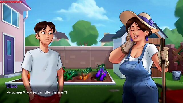 Lucky Pervert Helps Busty Sexy BBW Lonely Neighbor MILF in Her Garden She Tries To Seduce Him - Summertime Saga 04 3D Games