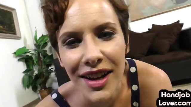 Hairycunt busty babe wanking BFs cock