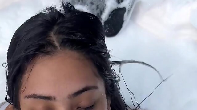 Curvy Busty Phat-assed Latina Gal Enjoys Her BFs BBC On the Terrace After Granting Him BJ In Jacuzzi