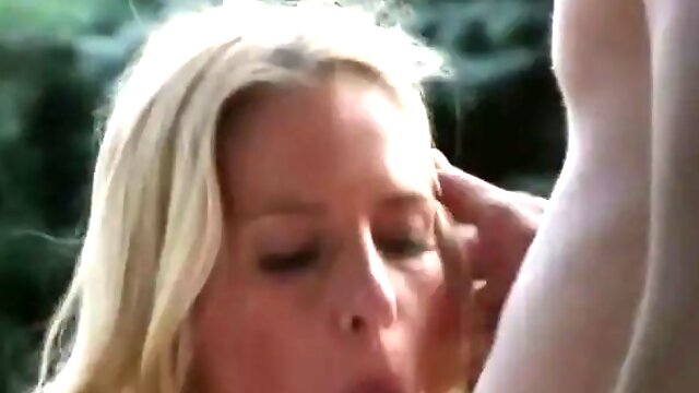 Blond natural babe massages dude rod