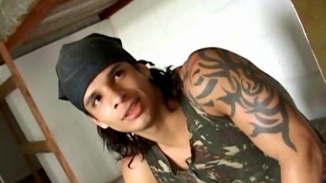 Two Latino Soldiers find themselves alone in the barracks. They decide to take a walk to a secluded outdoor area. They unleash their lust and of course theres no condoms, so its bareback fucking all the way!