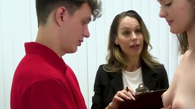 Tall hottie fucked while licking milf doctors tits