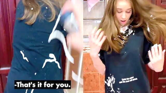 My Whore Stepsister Undressed after I Smeared Her with Foam.