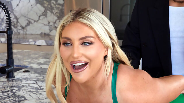 Thick blonde hottie getting eaten out and fucked by a lad