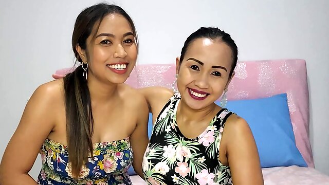 Lesbian Thai MILF GFs lick and strapon