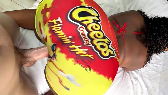 Big ass ebony gets pumped through the hole in her shorts POV