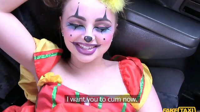 Fake cab - petite valentines day cosplay clown bursts and blows a load hard