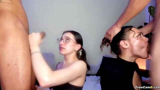 Horny Besties on Their Knees to Worship Hard Dicks