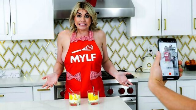 Kitchen fuck in the cowgirl pose with a gorgeous blonde Addyson James