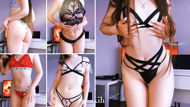 Trying on Sexy Lingerie of a Slim Babe