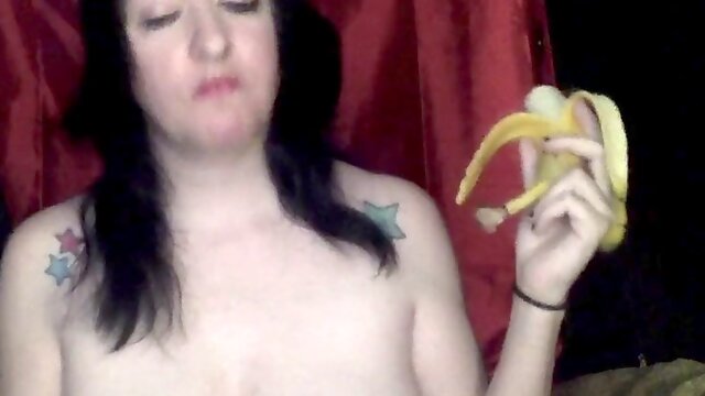 College girl has ejaculation after gobbling banana