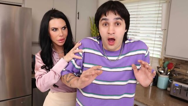 Silicone-boobed brunette Piper Press rammed by long wiener