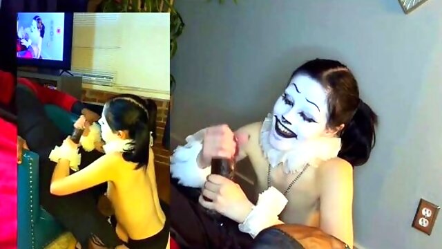 Pigtailed slut with small tits worships big black cock