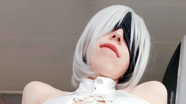 2B rides rubber Dildo in white stockings - Nier Automata