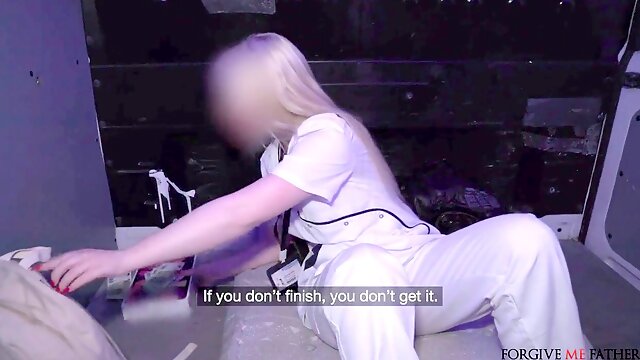 Petite blonde nurse experiences leg-shaking orgasm with her perfect little pussy - Forgive me Father