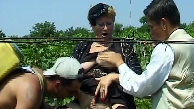 Horny German Granny Gangbang Outdoors