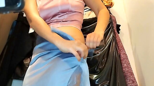 Naughty sexy mummy attempts on naked clothes. Latina fur covered pussy tries on clothes in bed.