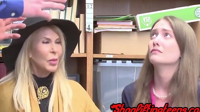 Milf and teenie blow penis for facial after shoplifting in hd
