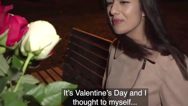 Brunette girl got gifted some flowers and spread her legs after POV