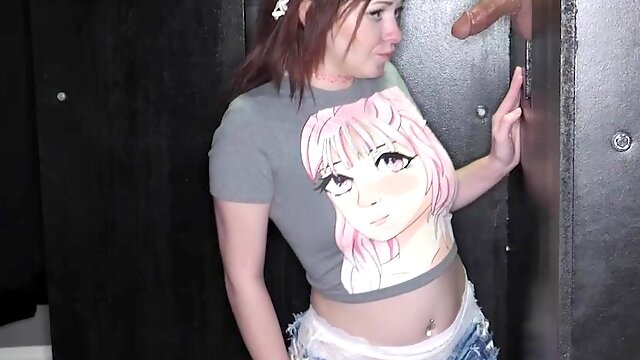 Brunette babe Ava Sinclair gets fucked through gloryhole