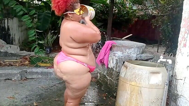 My Whore Stepmother Takes a Shower in the Patio