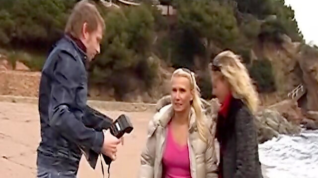 Perfect Blonde German Sluts Sharing Dick in Outdoor Threesome