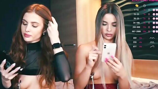 Nipple clamps on blonde babe tits