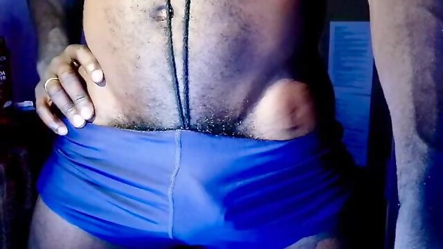 My Massive Bulge in My Tight Blue Spandex Shorts with Cockring