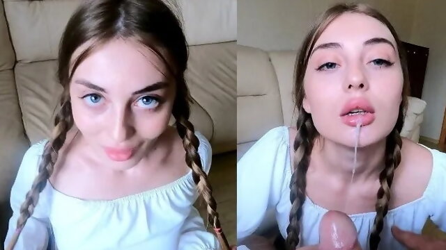 Трахнул В Горло Молодую Голубоглазую Блондинку И Спустил Ей В Ротик.