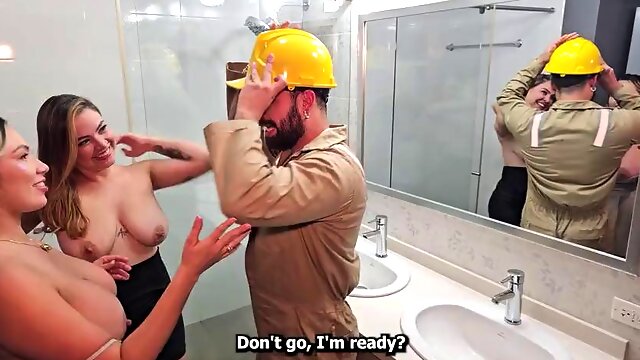 Plumber gives his job to lesbian couple who want to try a cock on their anniversary